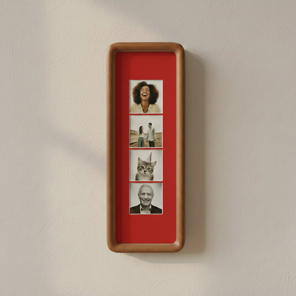 Photobooth Picture Frame, Solid Wood Photo Strip Frame with Colored Mount, Long Ready to Hang Wall Picture Frame
