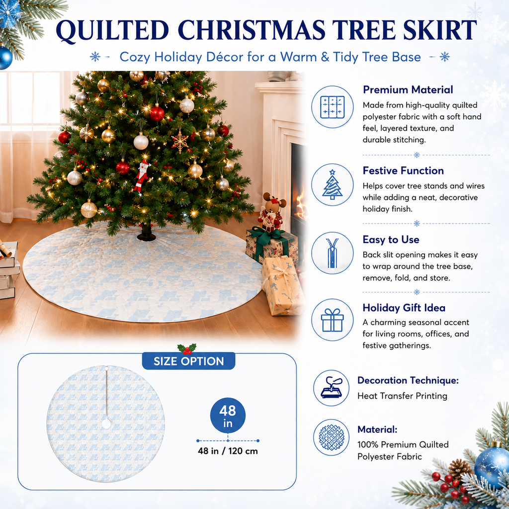 Quilted Christmas Gnome Tree Skirt, Quilted Xmas Tree Skirt, Nordic Holiday Tree Mat, Red Green Farmhouse Christmas Tree Decor. CTSPETAL25 (Copy)