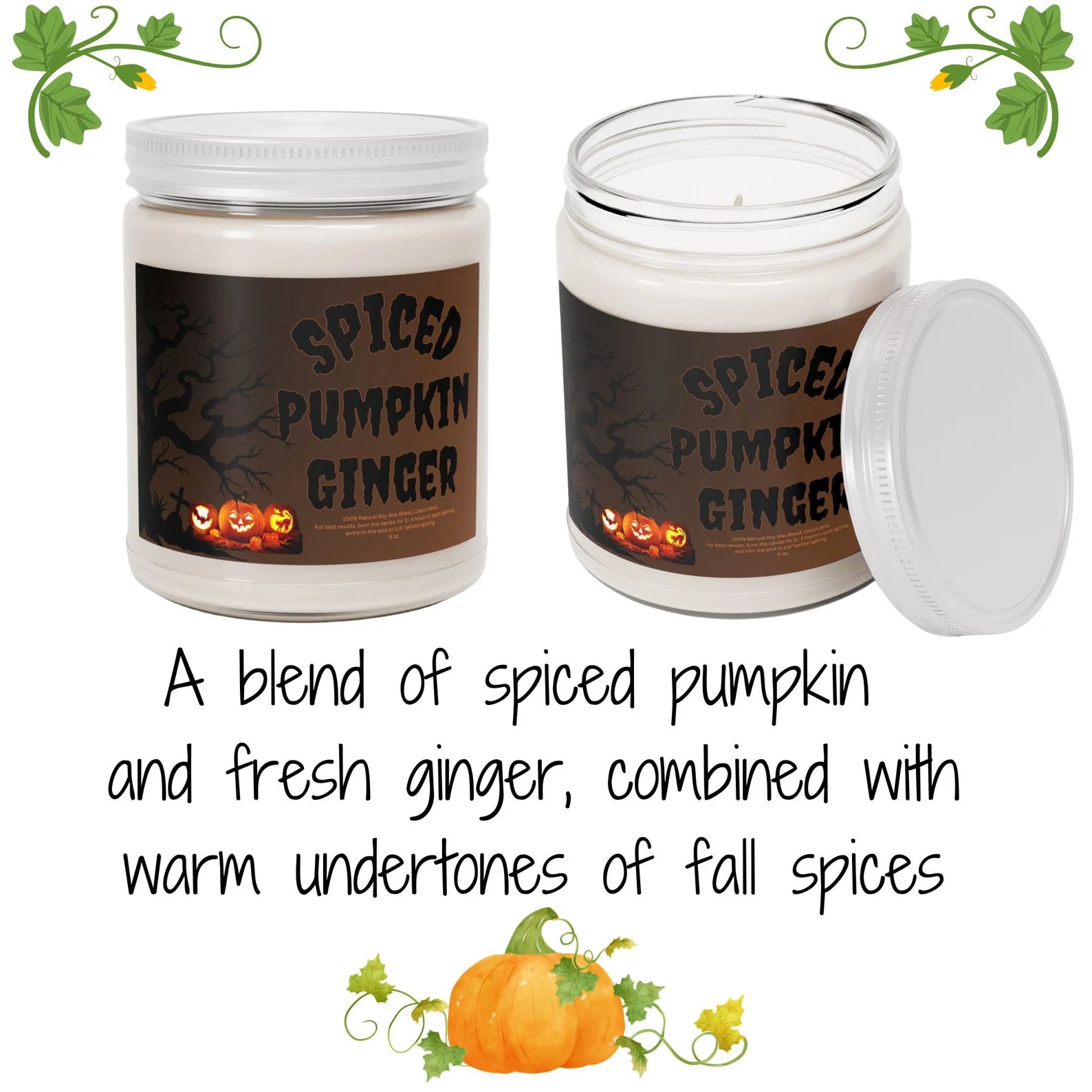 Halloween Spiced Pumpkin Ginger Candle: Halloween Scented Soy Wax Candle,. SCPETAL7