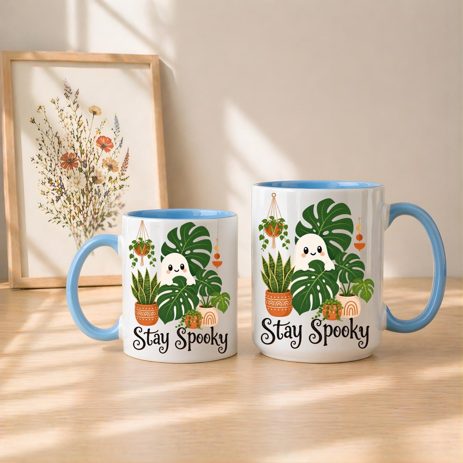Stay Spooky Plant Ghost Mug – Cute Halloween Coffee Mug, Spooky Season Ceramic Cup, Plant Lover Halloween Gift, Ghost Mug with Black Handle. MPETAL7