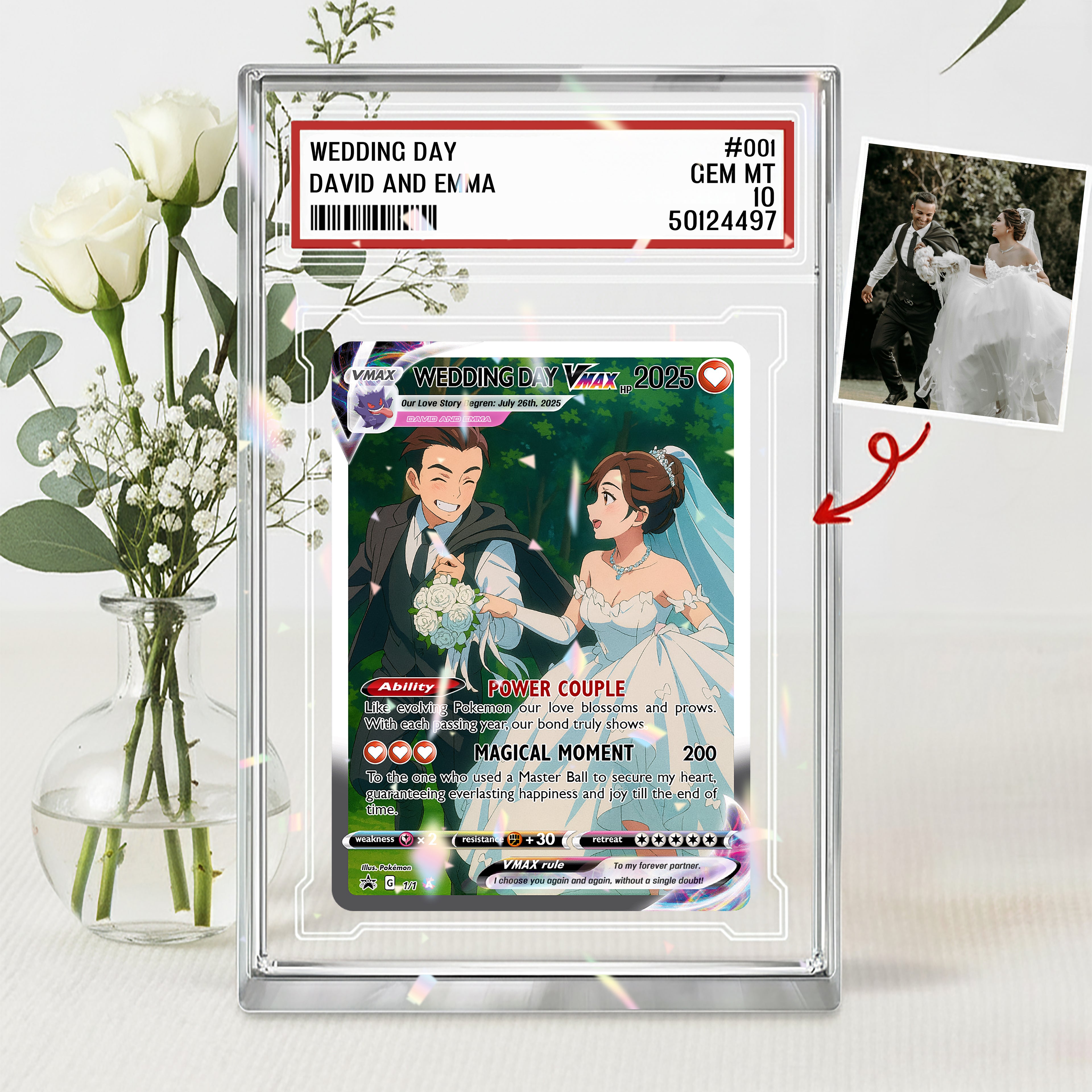 Personalized Poke Love Acrylic Card, Anime Couple Gift with Photo, Anniversary Present for Gamer Husband or Boyfriend, Valentine's Day