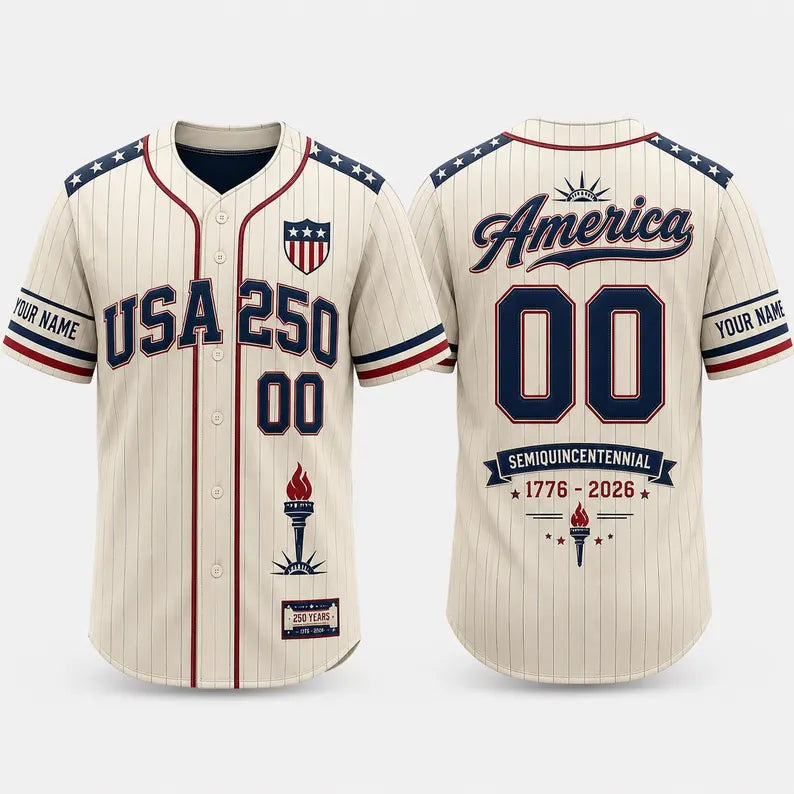 USA 250th Anniversary Baseball Jersey, Custom America 1776 2026 Shirt, Patriotic Gift for Men Women Kids.BJPETAL07