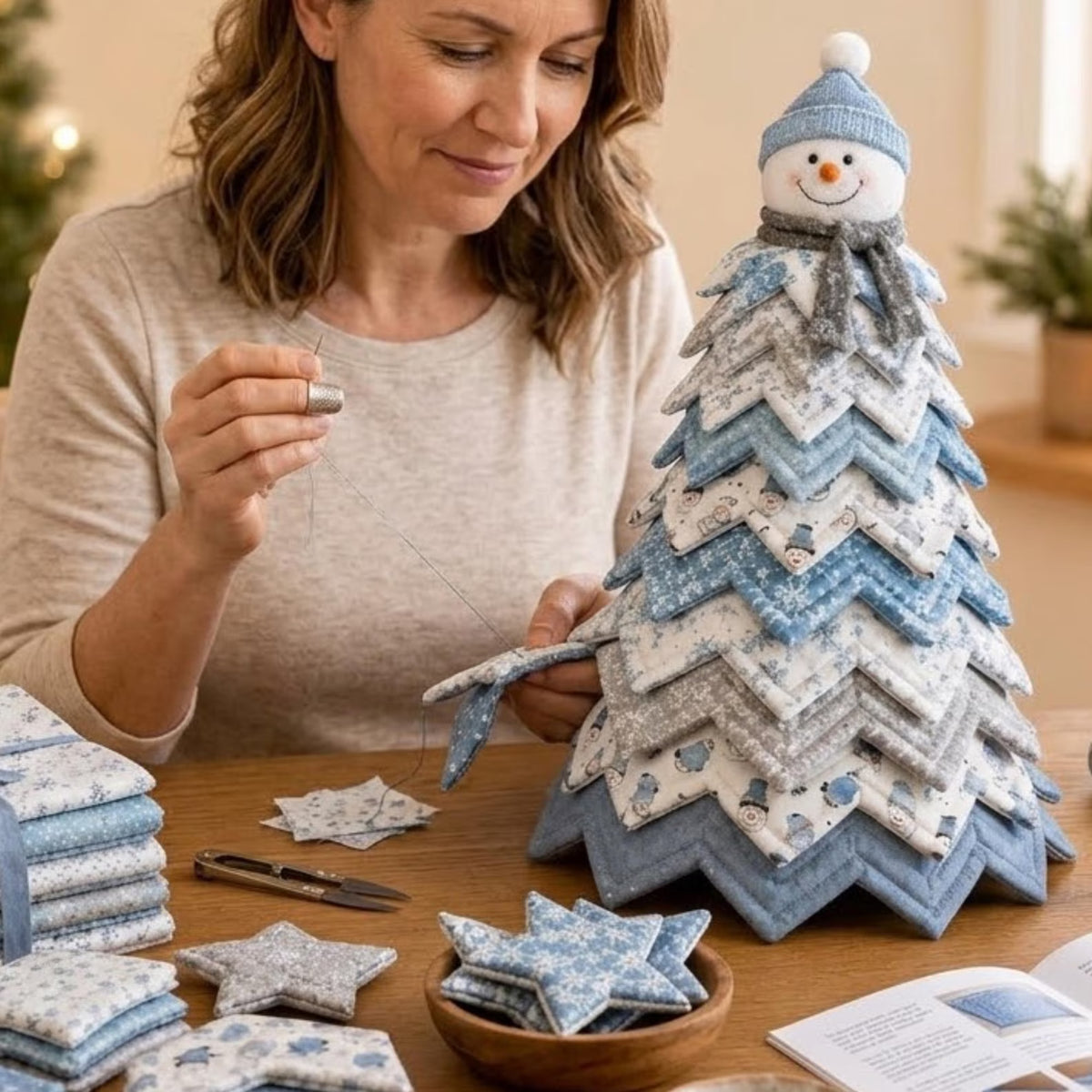 DIY Quilted Christmas Tree Kit Snowman Fabric Christmas Tree Sewing Kit Handmade Holiday Decor Quilting Craft Kit Christmas Gift QCTPETAL12