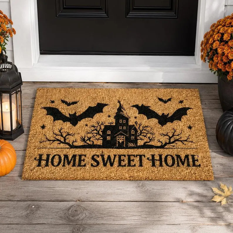 Halloween Bat Doormat,Home Sweet Home Mat,Haunted House Porch Mat,Spooky Welcome Mat,Fall Entryway Decor. DMPETAL5