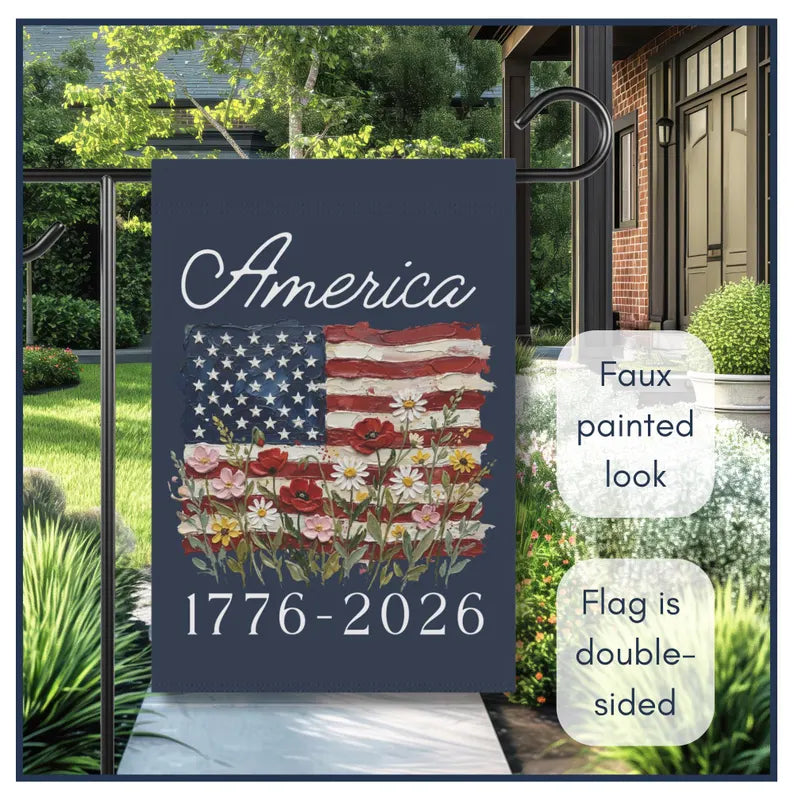 USA 250th Anniversary Garden Flag: 1776-2026 Patriotic Outdoor Decor, American Semiquincentennial Yard Banner. GFPETAL08
