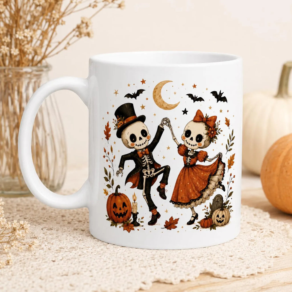 Halloween Skeleton Couple Mug, Dancing Skeletons Coffee Mug, Vintage Halloween Mug, Cute Skeleton Gift, Fall Halloween Coffee Mug. MPETAL1