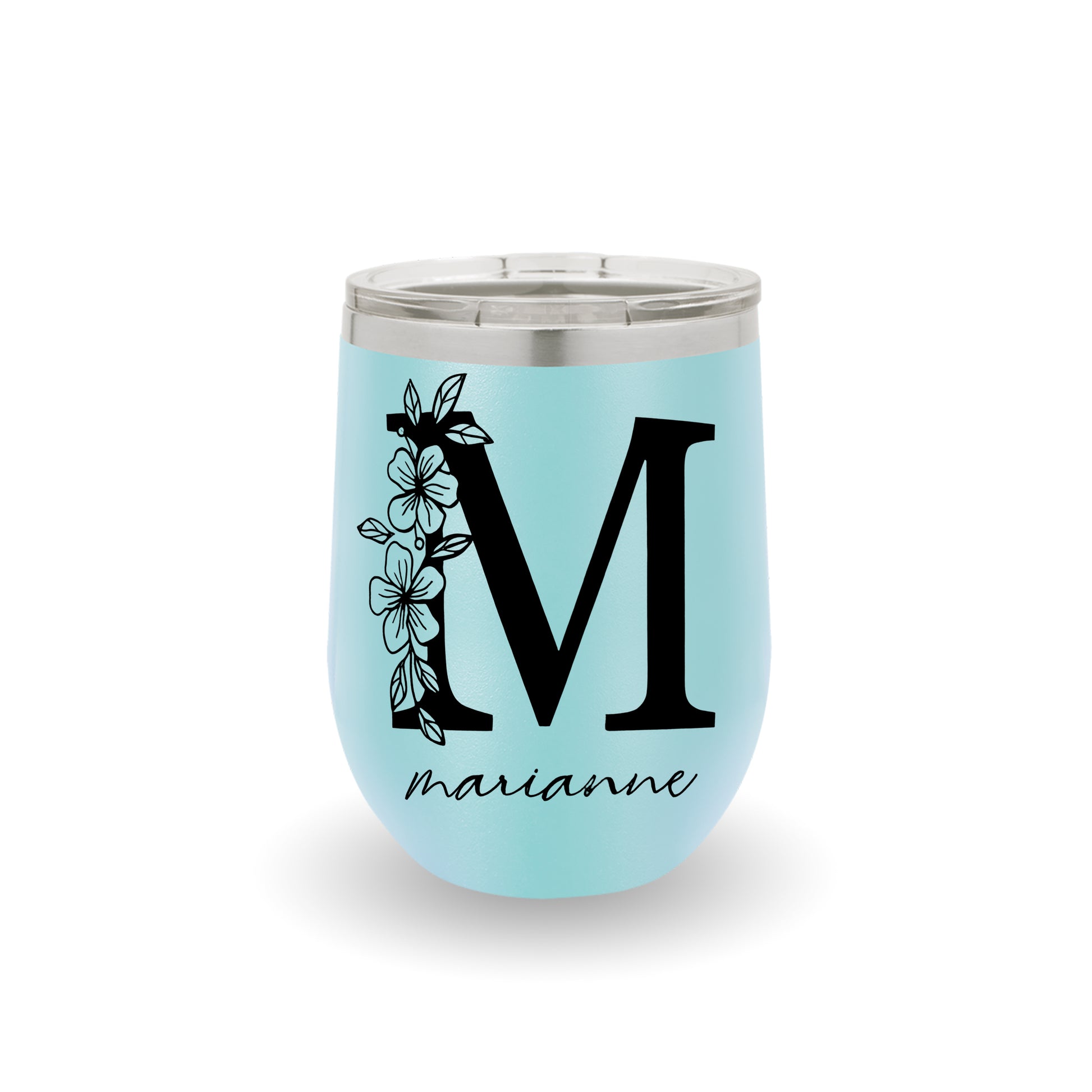 Personalized Flower Girl 12oz Edged Wine Tumbler With Name, Custom Birth Month Flowers Cup, Birthday Gift