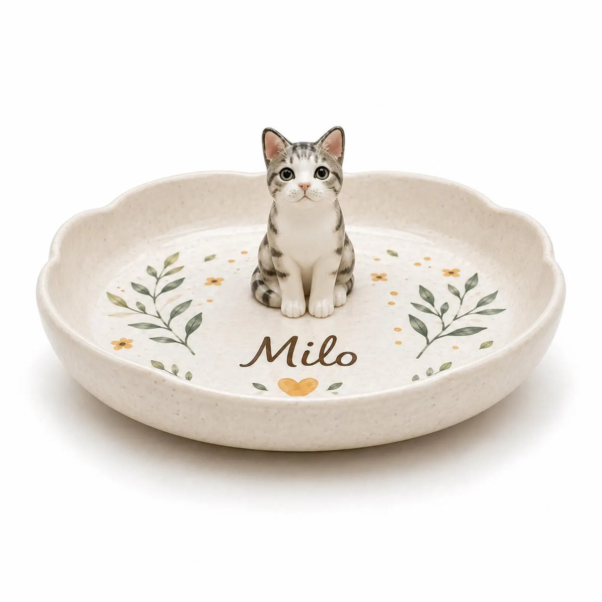 Personalized Cat Ring Dish, Custom Name Ceramic Jewelry Tray, Kitten Trinket Dish, Cat Lover Gift, Pet Memorial Keepsake. CPPETAL07
