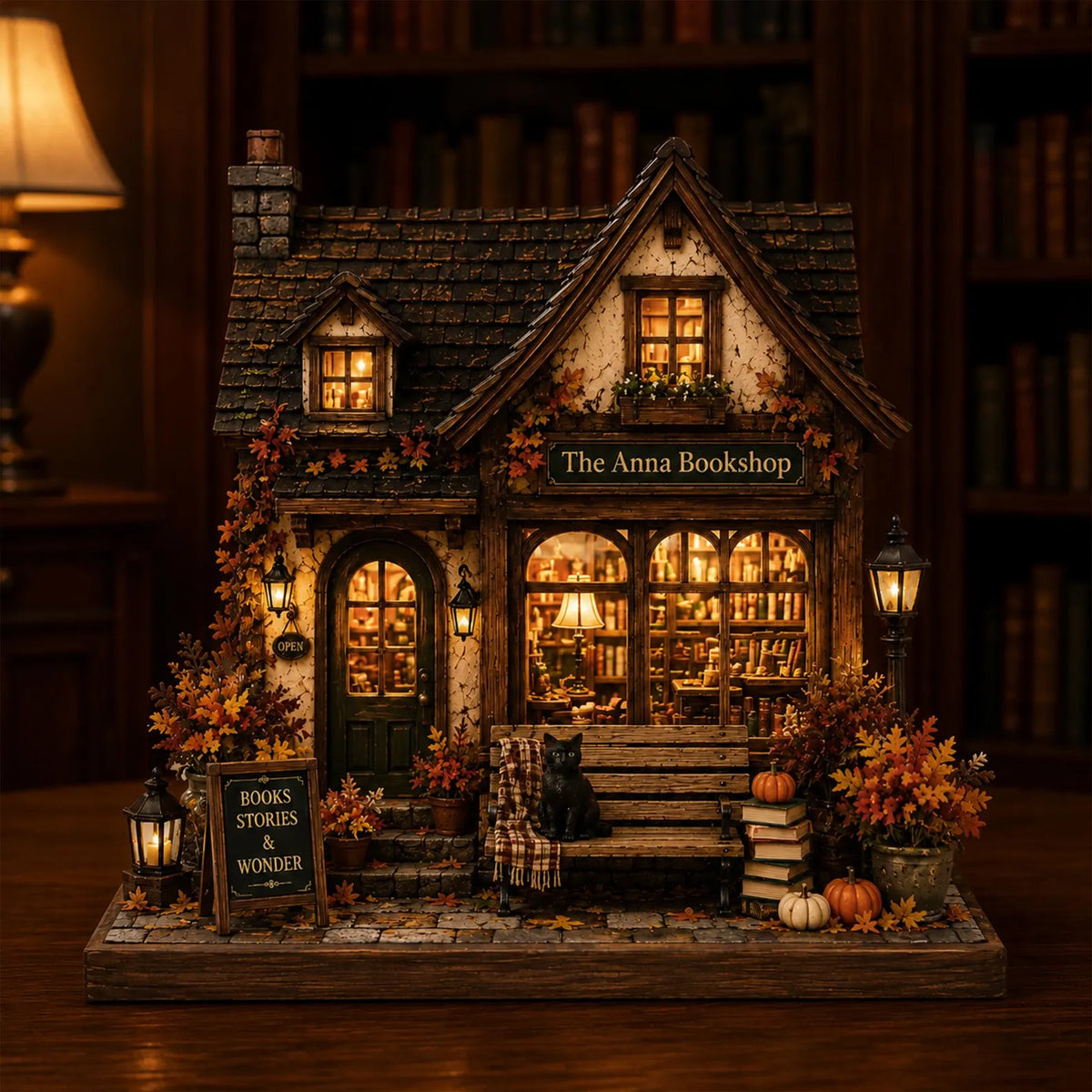 Personalized Fall House Wooden Block, Autumn Home Shelf Decor, Custom Family Name Cottage Sign, Pumpkin Porch Mantel Gift. WBPETAL4