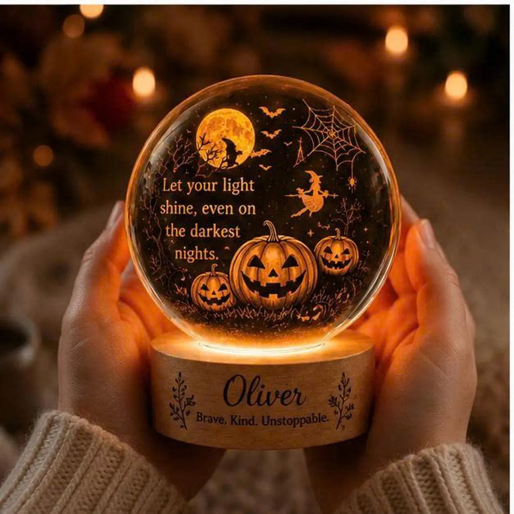 Personalized Halloween Dog Night Light, Custom Name Crystal Ball LED Lamp, Spooky Puppy Decor. LEDPETAL7