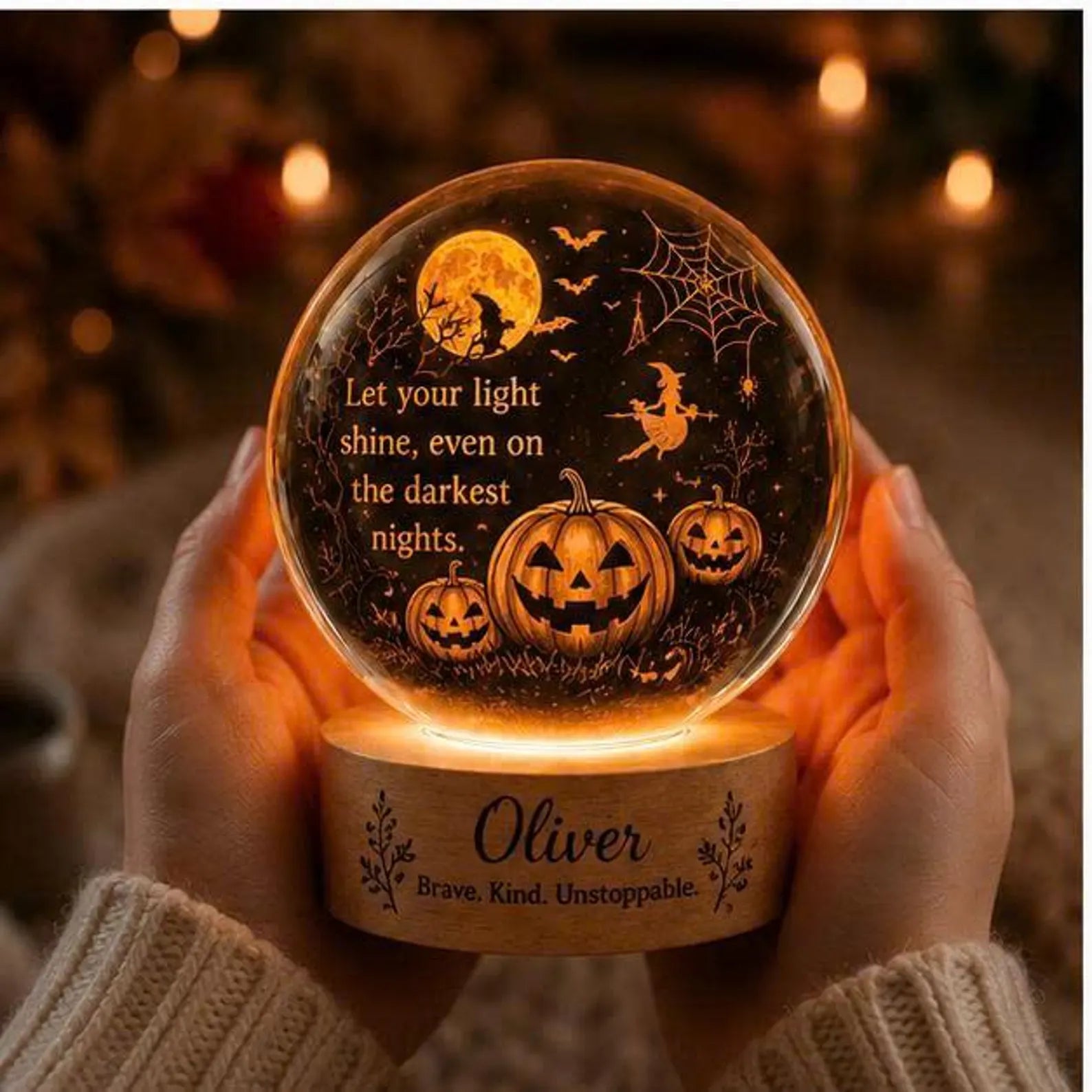 Personalized Halloween Dog Night Light, Custom Name Crystal Ball LED Lamp, Spooky Puppy Decor. LEDPETAL7