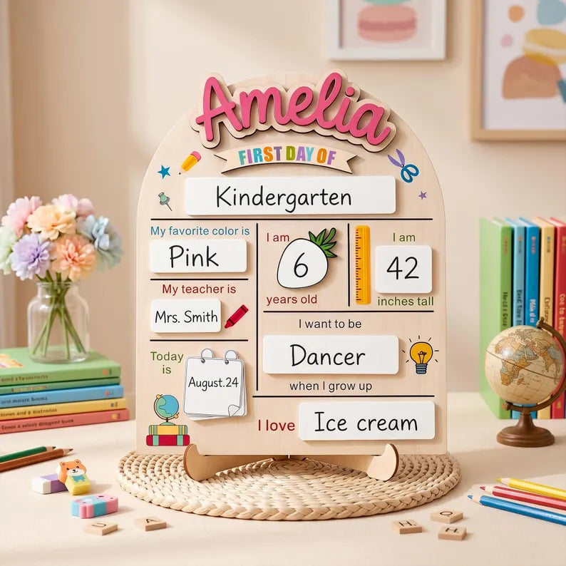 Custom First & Last Day of School Sign, Personalized Back to School Dry Erase Board, Preschool Photo Prop, School Milestone Keepsake. SBPETAL03