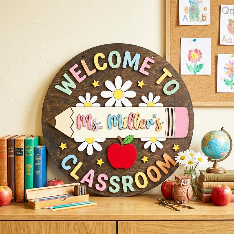 Personalized Teacher Name Door 2 Layer Wood Sign, Teacher Appreciation Gifts, Classroom Decor, Teacher Gift Wooden Sign, Thank you teacher. DHPETAL07