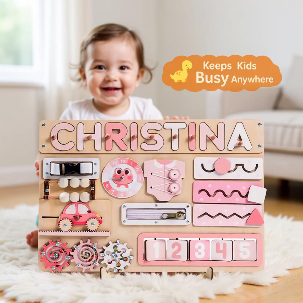 Personalized Name Puzzle & Busy Board, Montessori Wooden Toy, Gift for Baby Girl, First Birthday Gift, Christmas Gift, Baby Toy, Baby Gift. NPPETAL7
