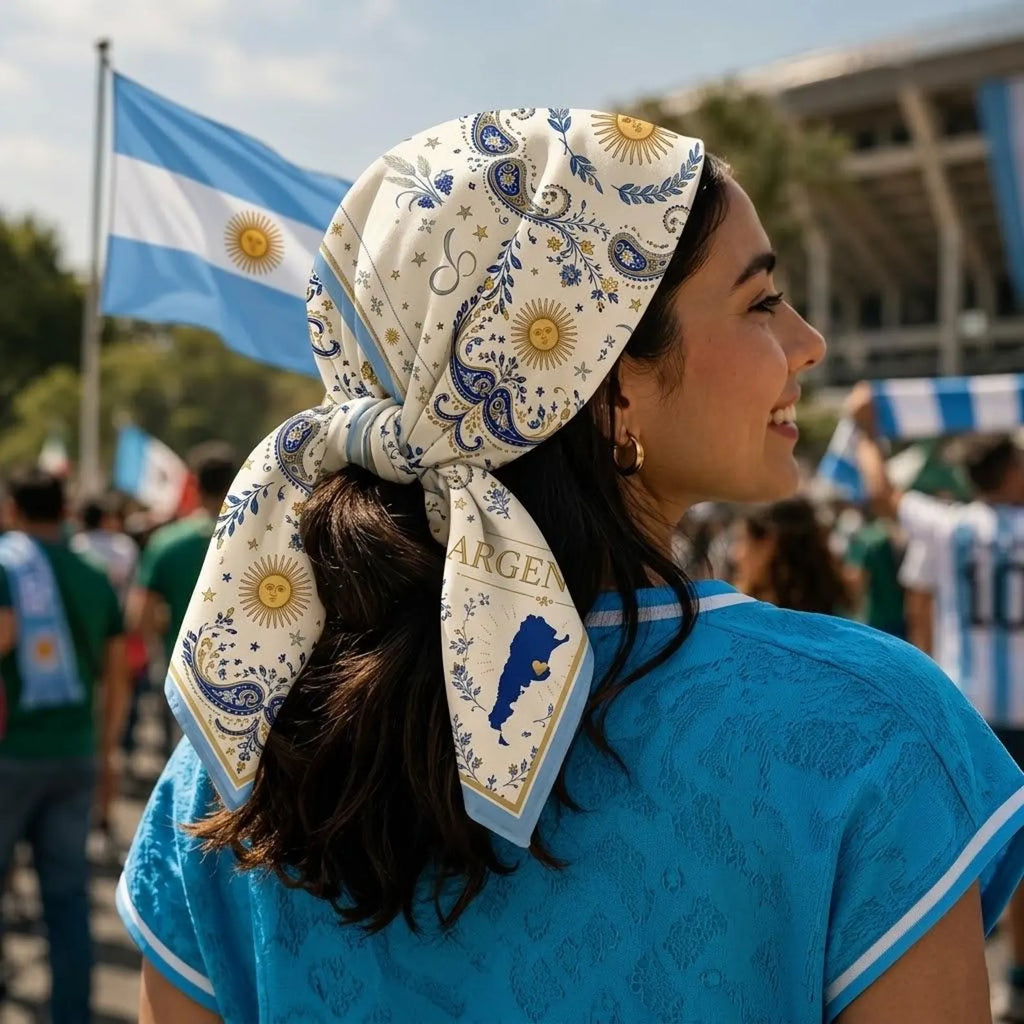 Argentina Satin Scarf, Argentina Flag Gift 2026, Argentine Fan Bandana, Luxury Travel Neck Tie, Vacation Outfit Gift, Argentina 2026 Gift. SSPETAL7