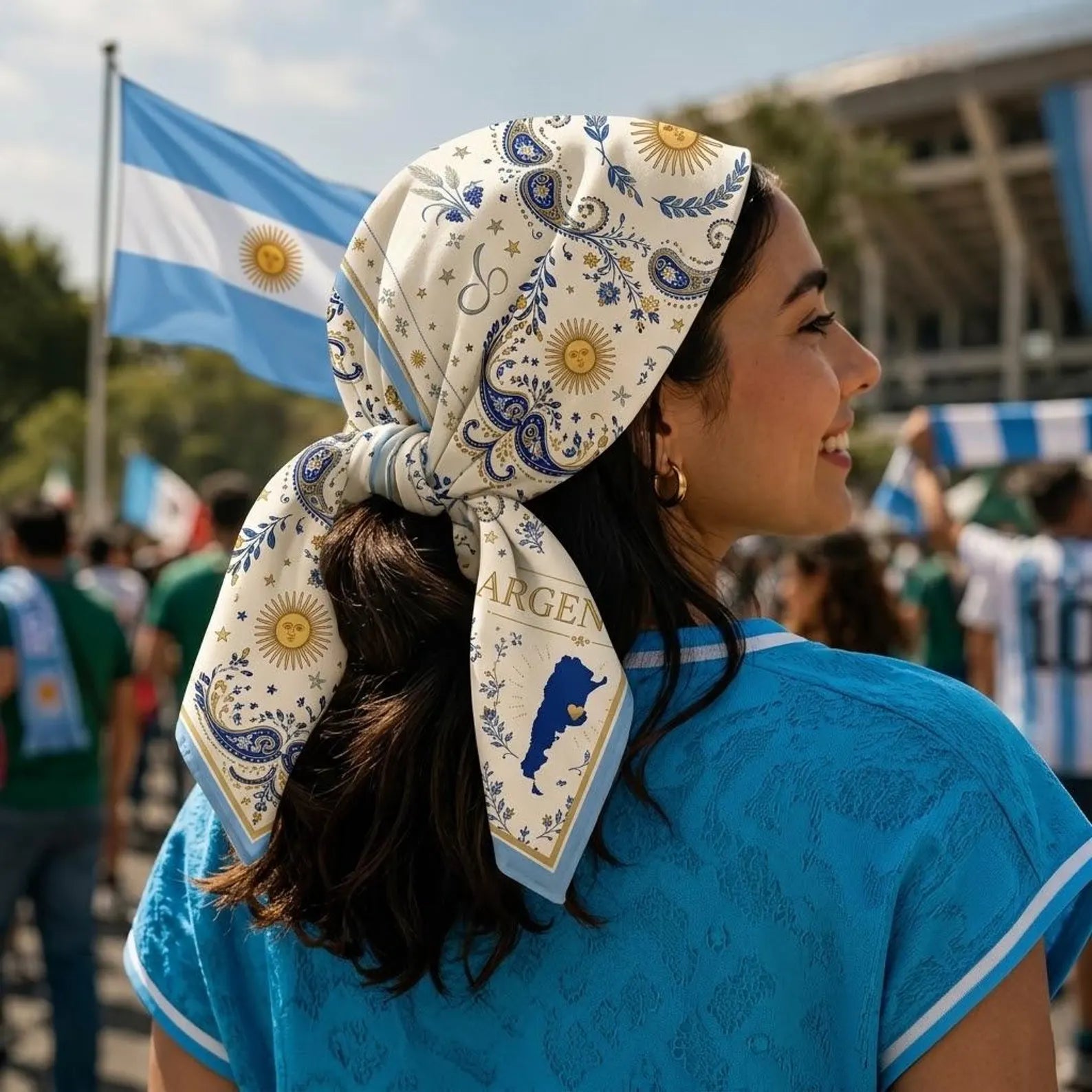 Argentina Satin Scarf, Argentina Flag Gift 2026, Argentine Fan Bandana, Luxury Travel Neck Tie, Vacation Outfit Gift, Argentina 2026 Gift. SSPETAL7