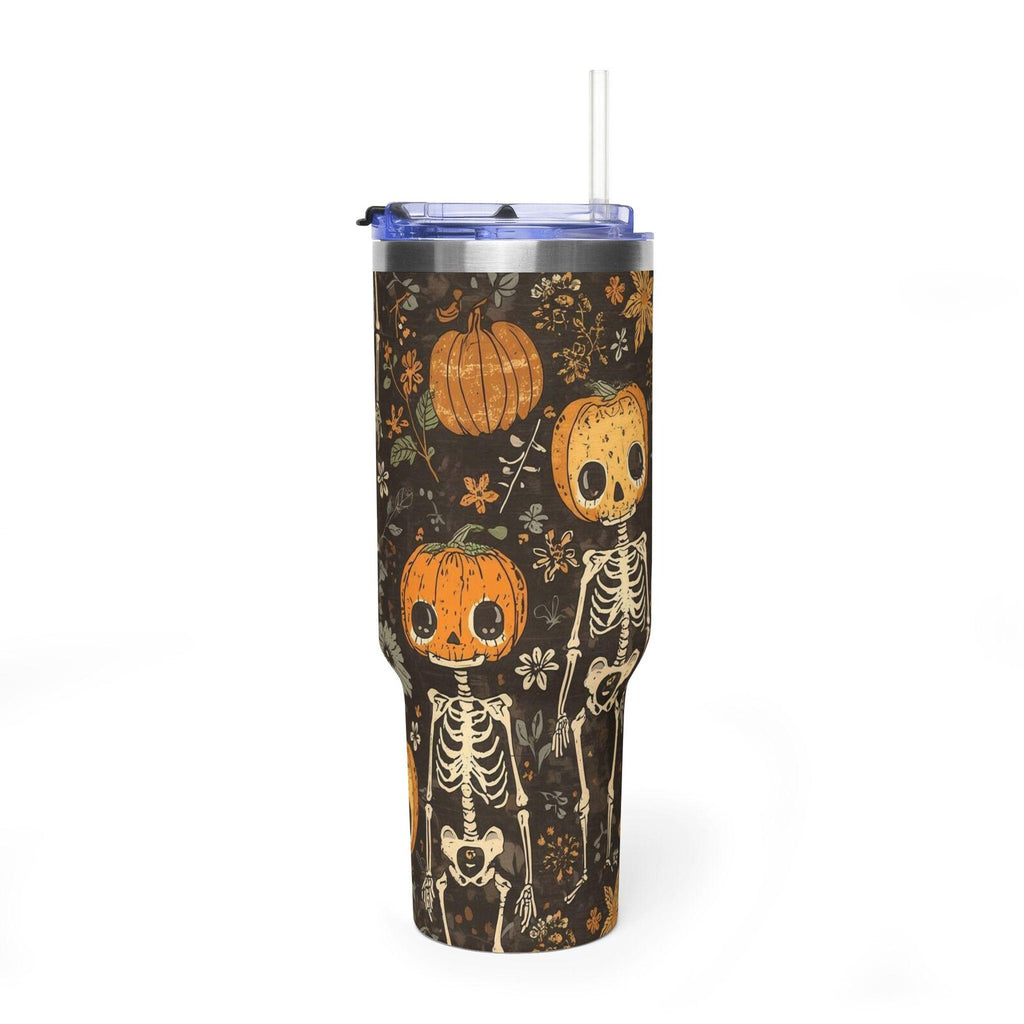 Funny Halloween Skeleton Pumpkin 40oz Tumbler With Handle Spooky Season Gift For Her Custom Fall Quencher Cup For Friends. TBPETAL1
