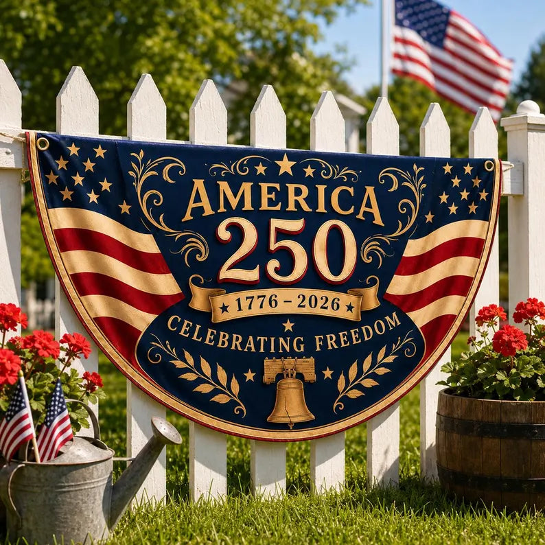 America 250th Anniversary Banner, Patriotic Porch Decor, Semicircle Bunting Flag, Fourth of July Outdoor Decor, USA 1776 2026 Banner. BPETAL07