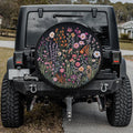 Wild Flowers Spare Tire Cover, Faux Embroidery Pastel Printed Grassy Botanicals Floral Wheel Unique Backup Camera Hole Trailer Back Women RV. TCPETAL10