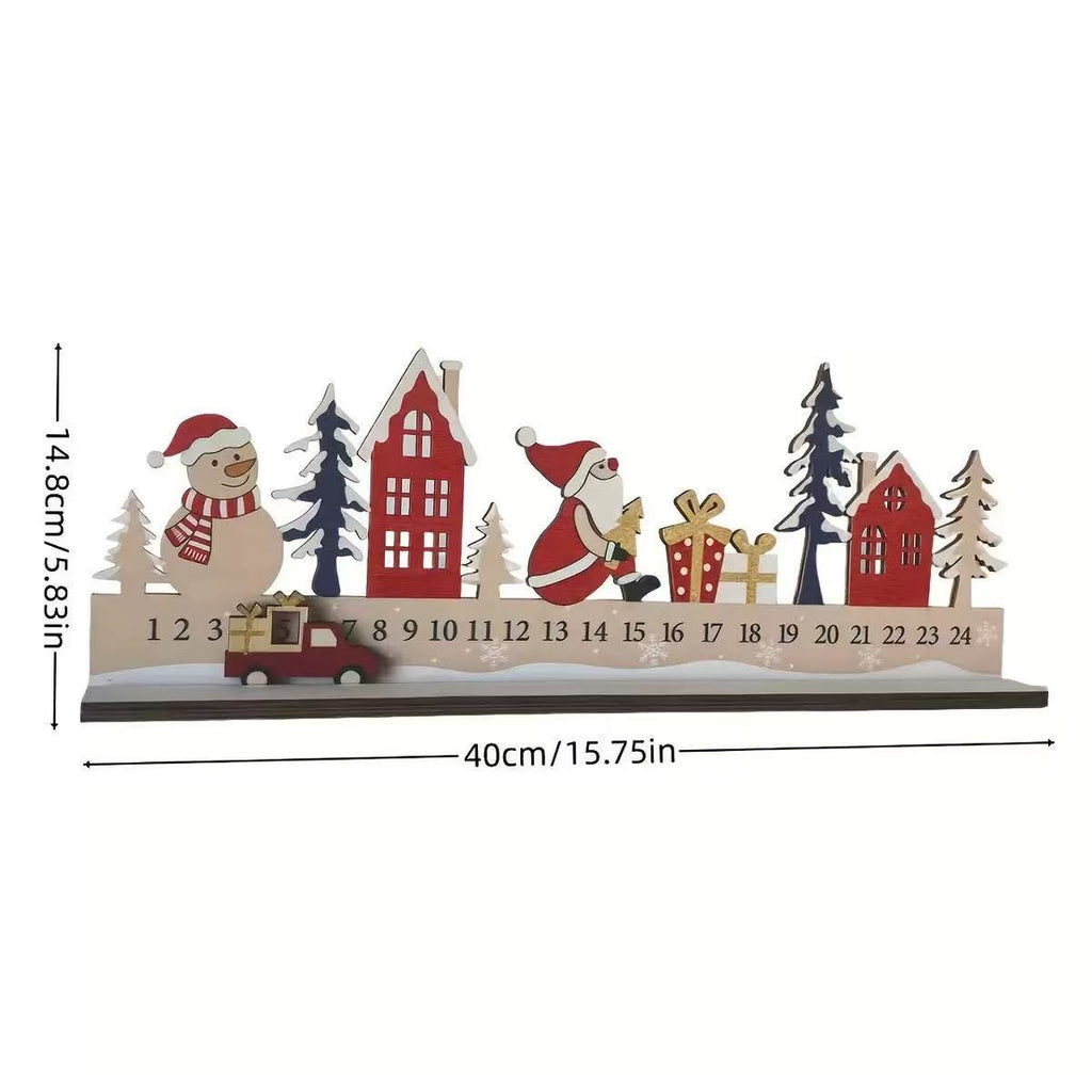 Wooden Christmas Countdown Calendar with Santa, Snowman & Moving Truck, 24-Day Holiday Tabletop Decor – ACPETAL08