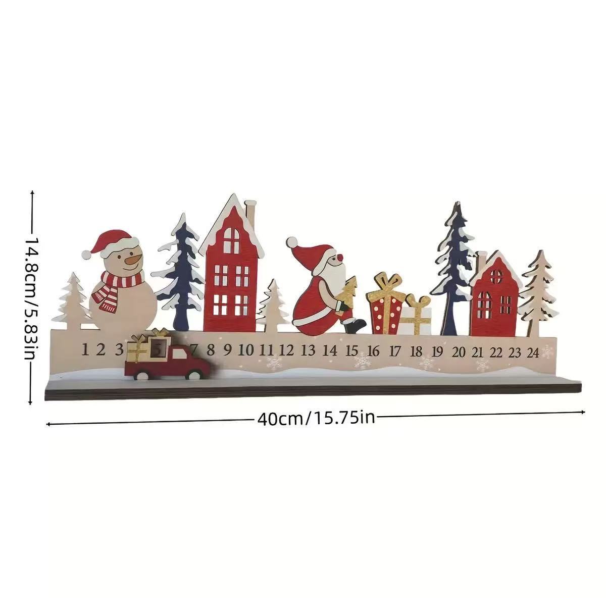 Wooden Christmas Countdown Calendar with Santa, Snowman & Moving Truck, 24-Day Holiday Tabletop Decor – ACPETAL08