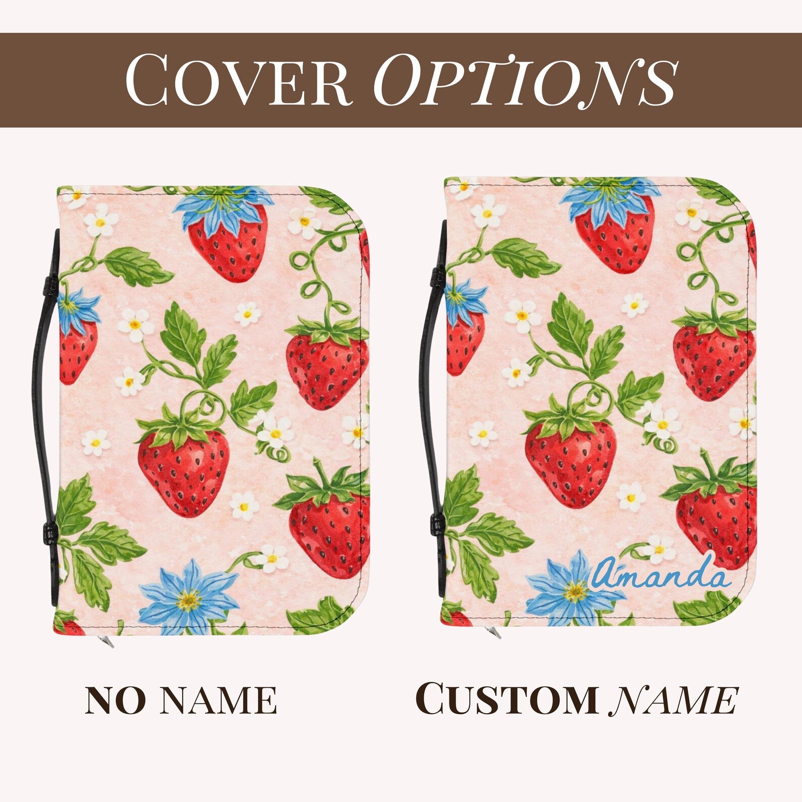 Coquette Strawberry Bible Cover Personalized Scripture Sleeve Cute Christian Book Cover Cottagecore Bible Bag Gift for Teen Girl Church Tote. BCPETAL19