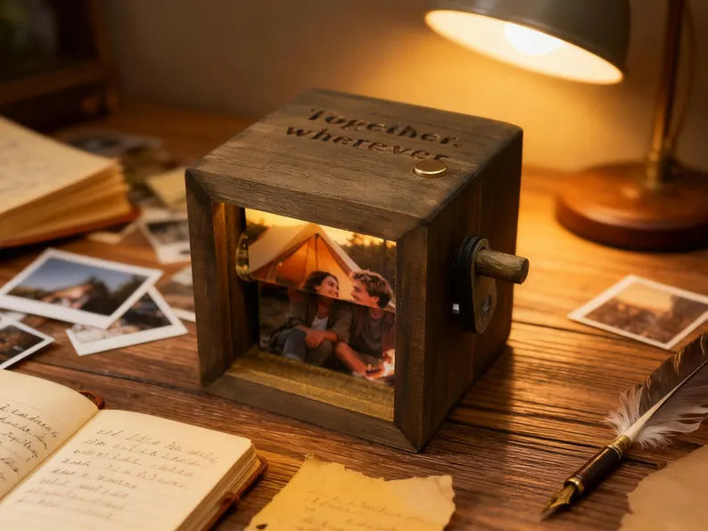 Personalized Photo Flipbook Animation Box,Custom wooden Photo Book with Light,Custom Crank Photobox Picture Box ,Creative Anniversary gifts. PBPETAL1