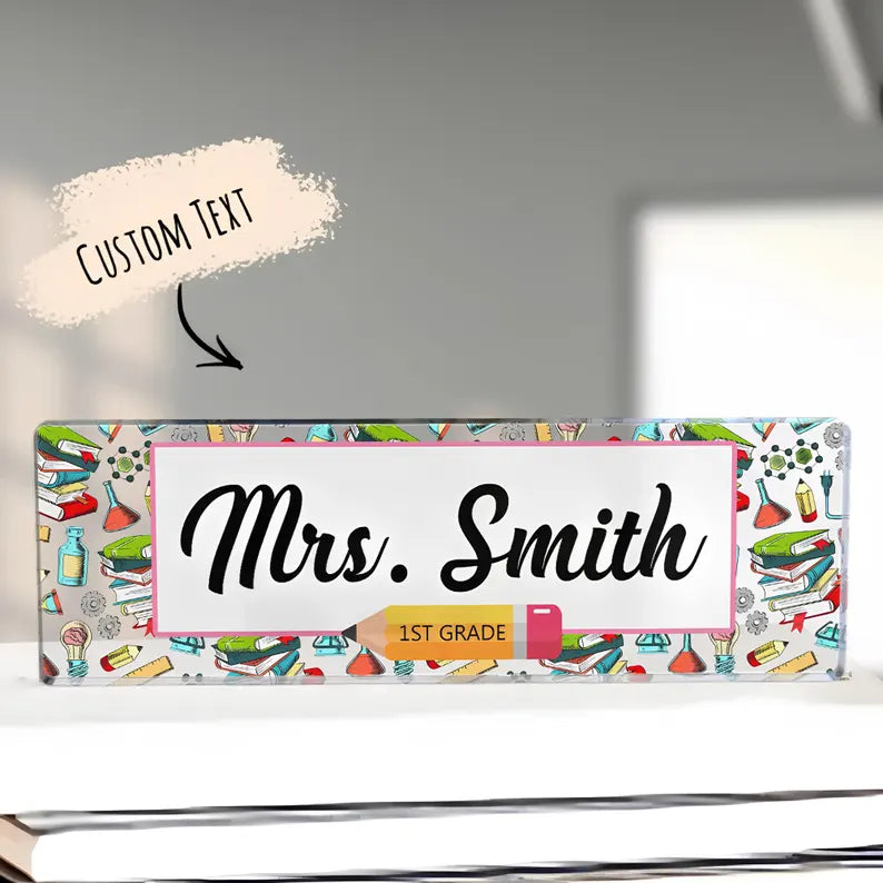 Personalized Teacher Desk Name Plate, Custom Acrylic Classroom Sign, School Decor, Back to School Gift. DNPETAL06