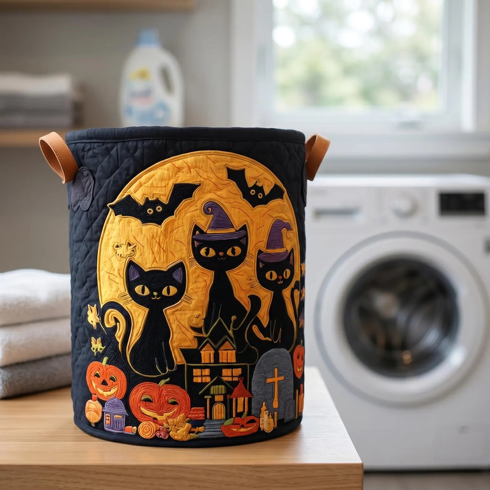Spooky Whiskers Laundry Basket, Fall Halloween Home Decor, Laundry Room Organizer, Halloween Gift, Housewarming Gift, Mother's Day Gift. HLWLBPETAL14