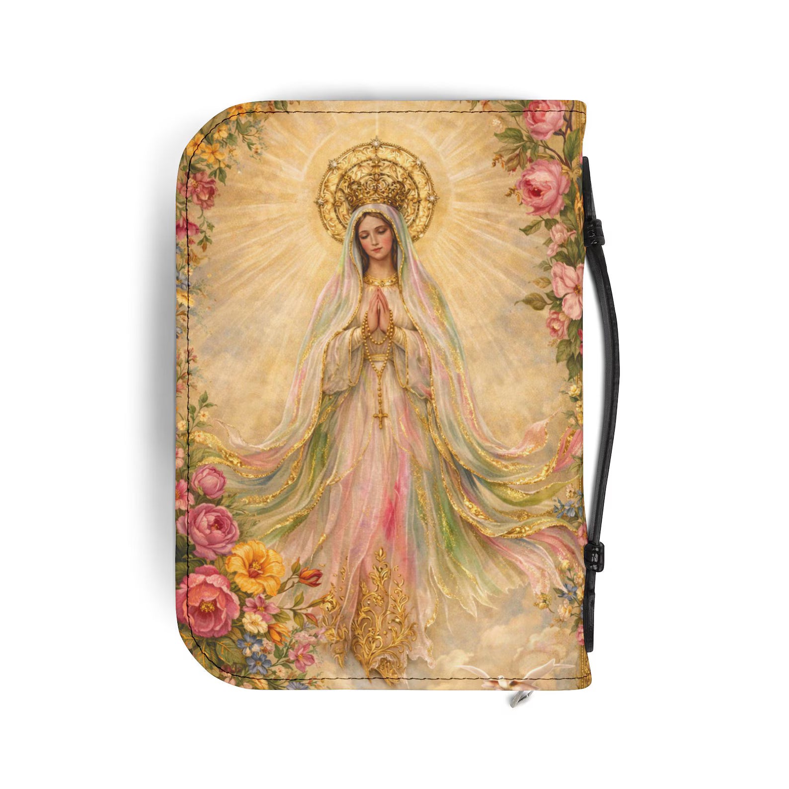 Our Lady Bible Cover Case, Blessed Mother Catholic Scripture Bag, Floral Christian Gift. BCPETAL18
