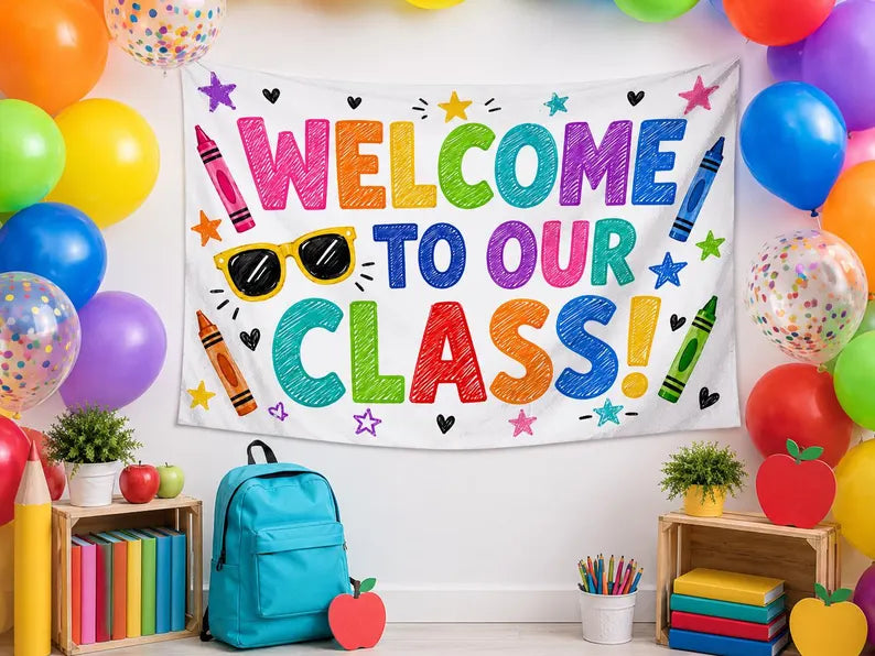Welcome to Our Class Tapestry, Classroom Welcome Banner, Back to School Wall Decor, Teacher Classroom Decoration. CBPETAL09