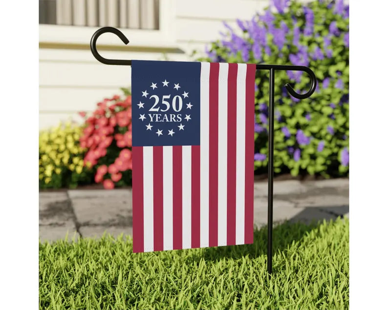 250th Anniversary Betsy Ross Porch Flag, Patriotic 2026 Outdoor Yard Decor, 250th Birthday Garden Flag Made in USA. GFPETAL10
