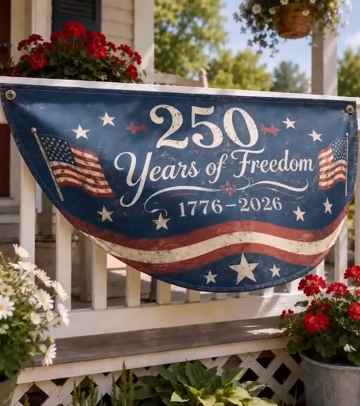 USA 250th Anniversary Semi Circle Banner, 1776-2026 Patriotic Porch Fence Decor, America Semiquincentennial Bunting Flag, 4th of July Decor. BPETAL03