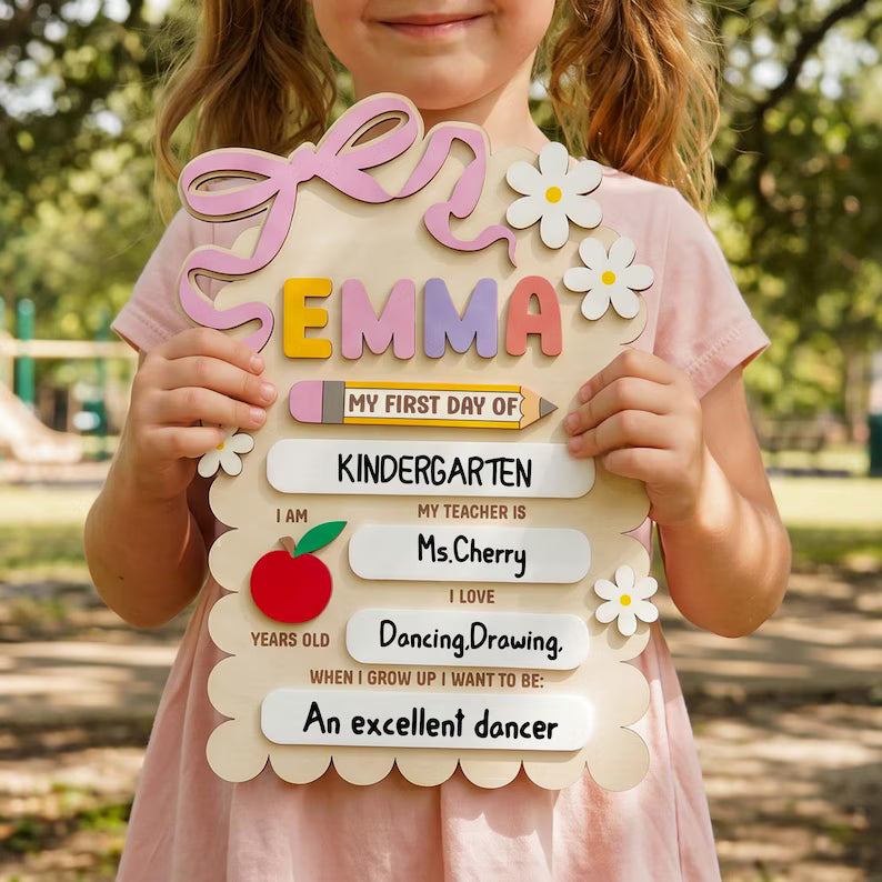 Personalized First Day Of School Sign, Wood Back to School Board, Last Day of School Sign, 1st Day of School Board, Custom Name Sign. SBPETAL06
