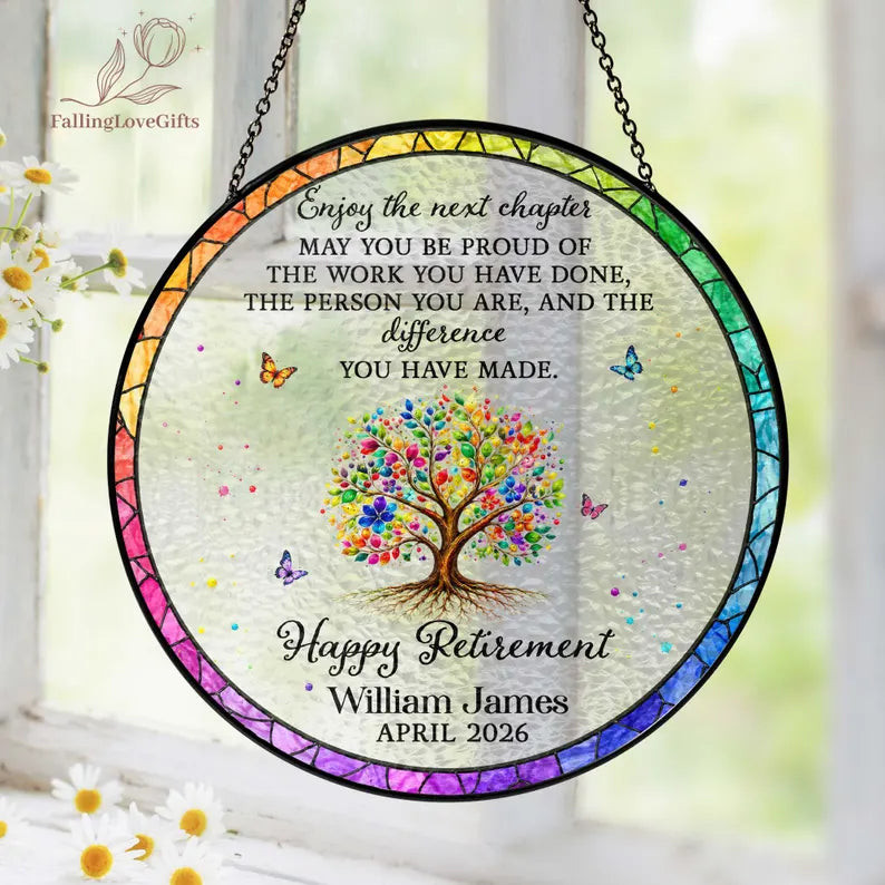 Tree of Life Retired Glass Suncatcher, Personalized Retirement Gift 2026, Farewell Gift for Teacher, Nurse, Coworker, Retirement Keepsake. SUNPETAL20