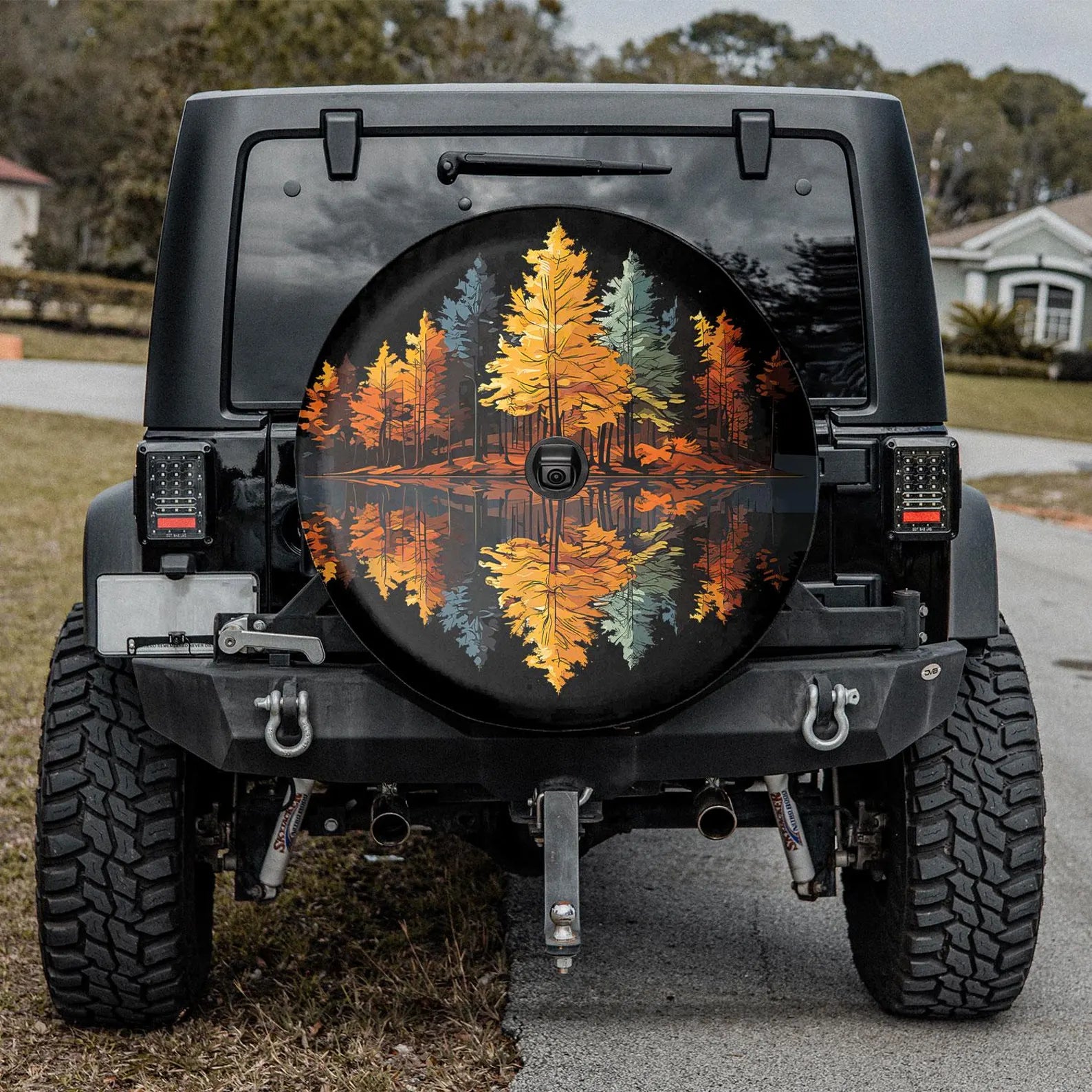 Autumn Forest Spare Tire Cover, Fall Trees Reflection Tire Cover, Nature Landscape Jeep Accessories, Outdoor Adventure Vehicle Gift. TCPETAL16
