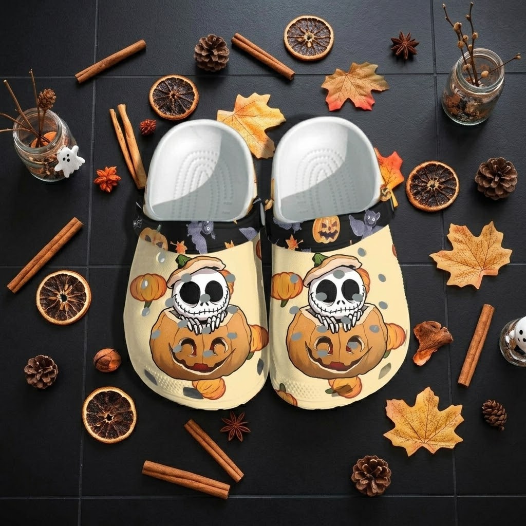 Halloween Pumpkin Skull Clogs – Spooky Cute Fall Slip-On Shoes. Happy Halloween Pumpkin Clogs For Men Women Kids Boys Girls.  CLPETAL01