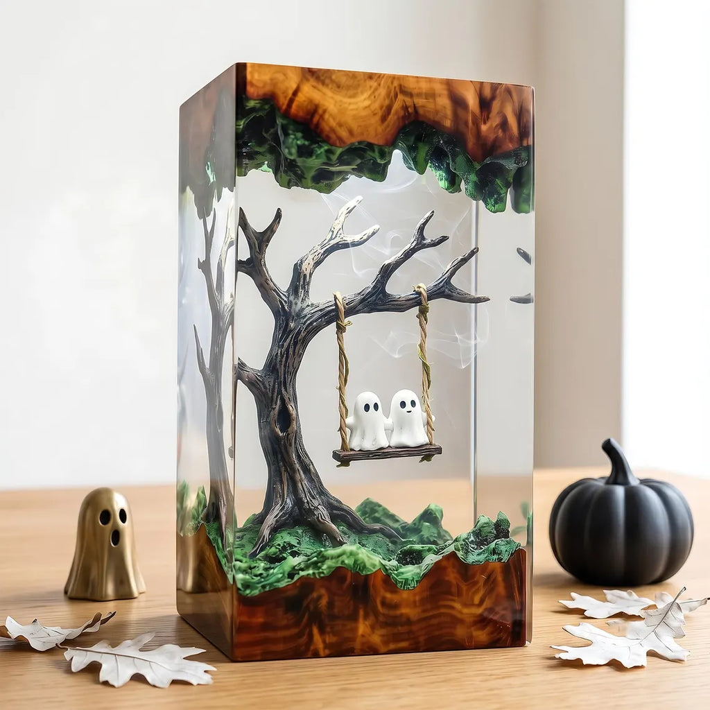 Ghost Couple Resin Lamp, Lovers on a Swing Night Light, Halloween Romance Decor, Unique Gift for Spooky Season Lovers. RLPETAL06