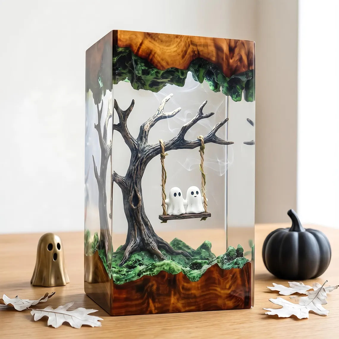 Ghost Couple Resin Lamp, Lovers on a Swing Night Light, Halloween Romance Decor, Unique Gift for Spooky Season Lovers. RLPETAL06