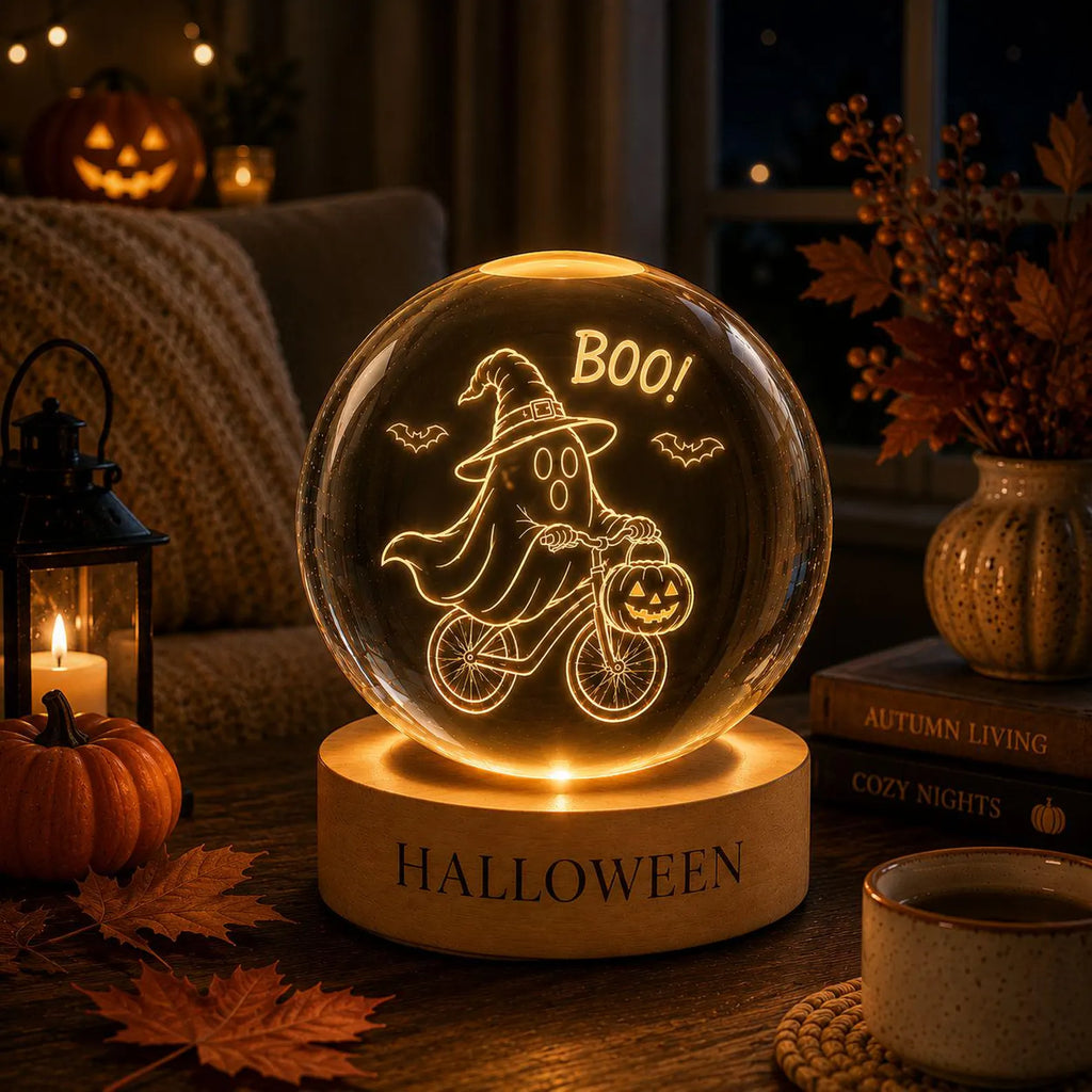 Spooky Cute Ghost Crystal Ball Lamp Halloween Night Light Pumpkin Decor Fall Home Decoration Autumn Gift Idea. LEDPETAL13