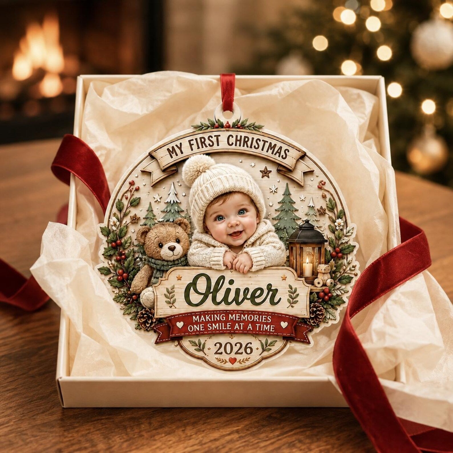 Personalized Baby First Christmas Ornament, Custom Photo Baby Name Ornament, My First Christmas 2026, Newborn Keepsake Gift	COPETAL30