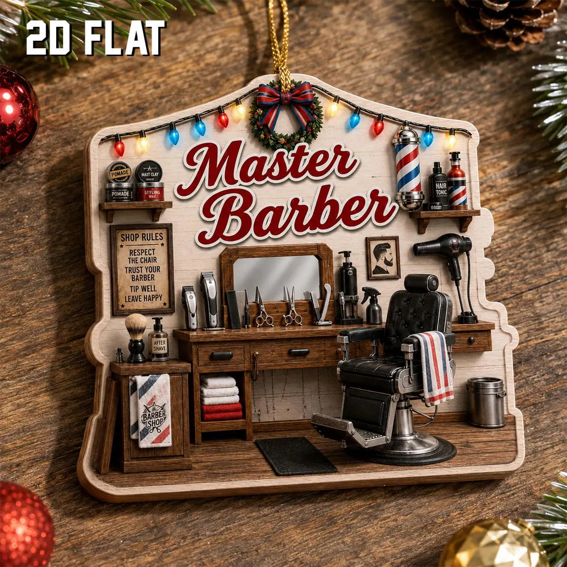 Master Barber Christmas Ornament, Barber Shop Holiday Decor, Hairstylist Gift for Him, Wooden Barbershop Ornament, Barber Graduation Gift	COPETAL40