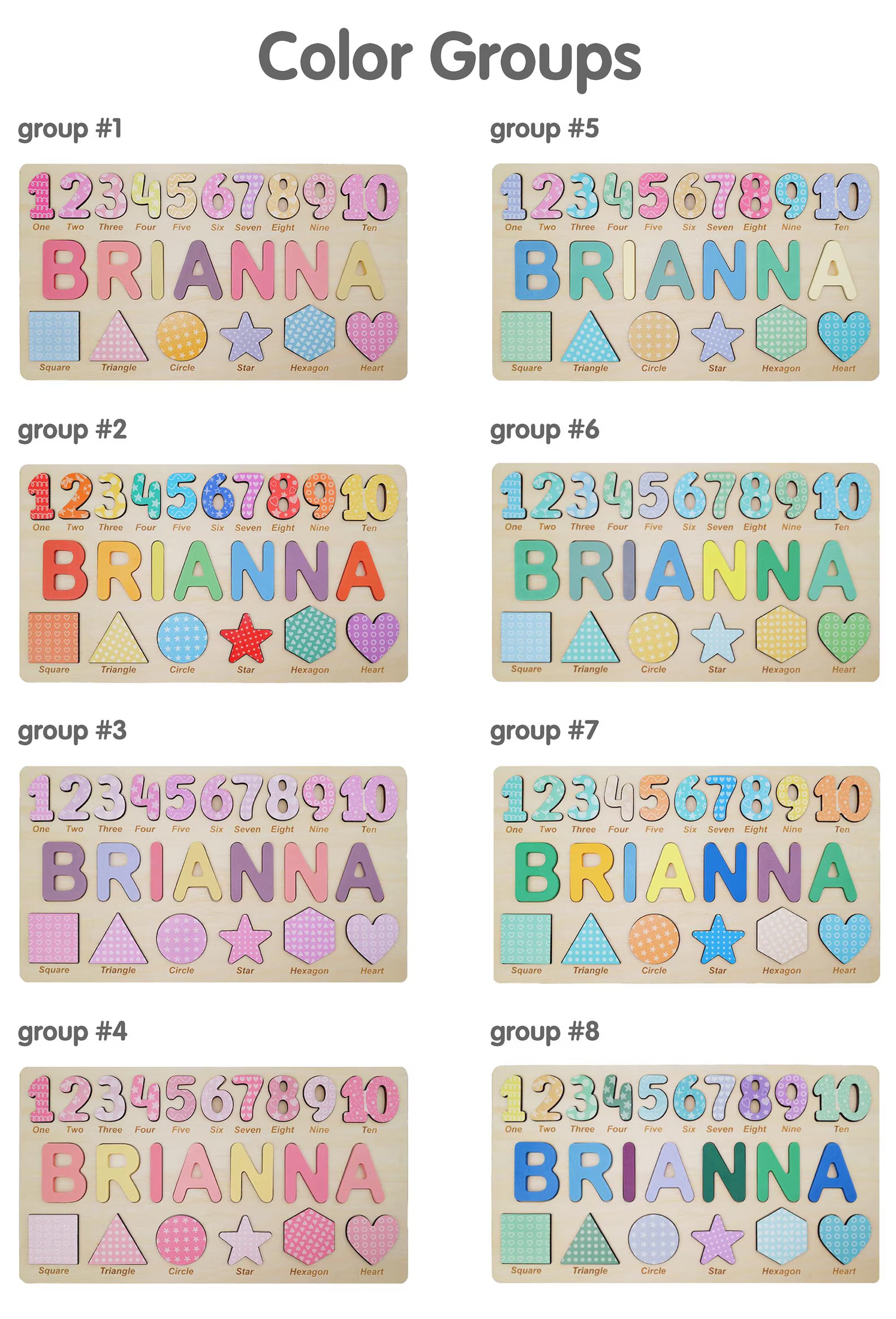 Personalized Wooden Name Puzzle Gift for Boys & Girls, Custom Baby Gifts Name Puzzle with Numbers, Geometry Shapes, Back Engraving. NPPETAL1