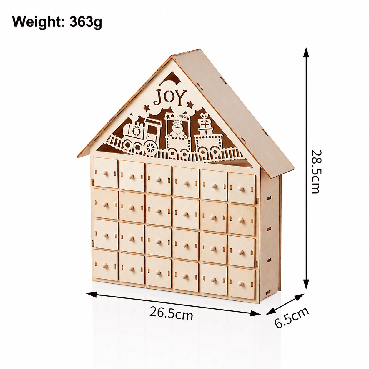 Wooden Christmas Advent Calendar House with Drawers, JOY Santa Train Holiday Countdown Decor – ACPETAL02