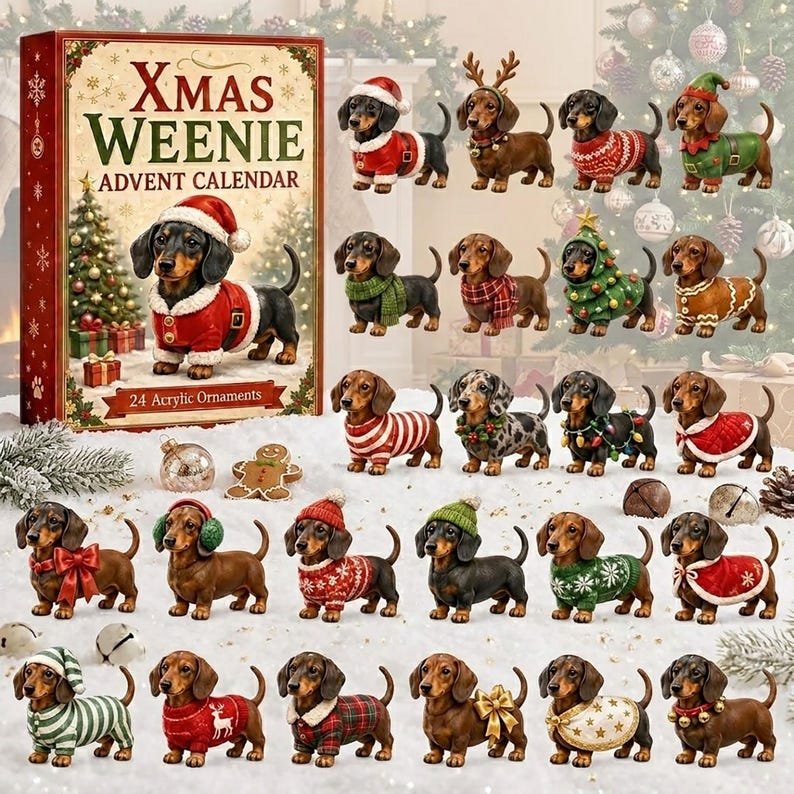 Dachshund Christmas Advent Calendar 2026, 24 Dog Ornaments Countdown Calendar, Cute Wiener Dog Holiday Gift for Pet Lovers & Families AXMAS02