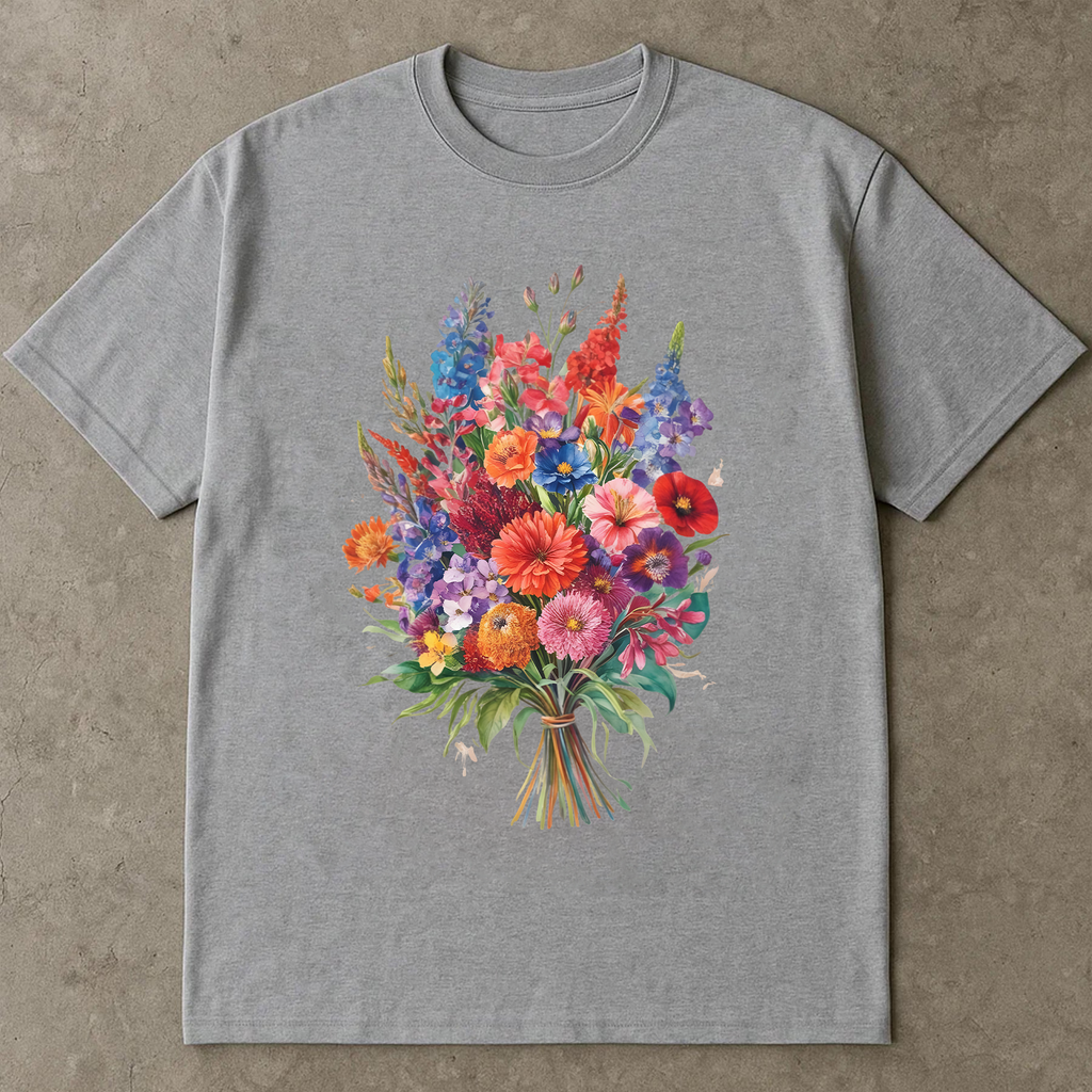 Colorful Floral Bouquet Shirt, Garden Flower Tee, Spring Bloom Shirt, Bright Botanical Tee, Nature Lover T-Shirt, Gift For Her