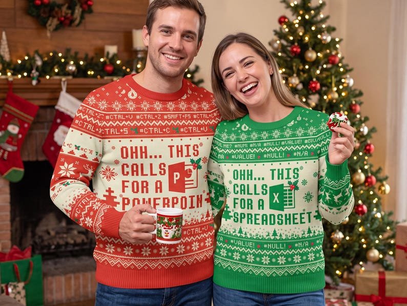 Funny Excel Ugly Christmas Sweater, Unisex Kid Adult Sweater, Christmas Party Shirt, Holiday Sweatshirts, Xmas Outfit, Christmas Gift UXMAS02