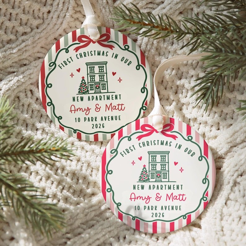 New Apartment Ornament 2026, Personalized First Christmas in Our First Apartment Ornament with Address, Housewarming Gift for Couples CERAMIC02