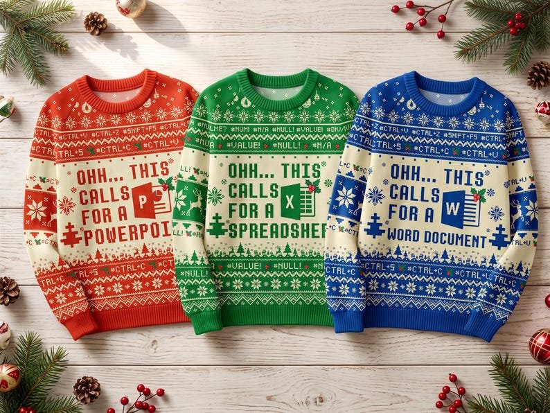 Funny Excel Ugly Christmas Sweater, Unisex Kid Adult Sweater, Christmas Party Shirt, Holiday Sweatshirts, Xmas Outfit, Christmas Gift UXMAS02