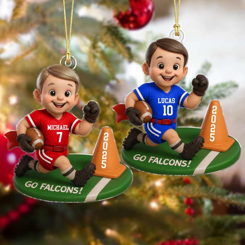 Personalized Brunette Boy Flag Football Ornament, 2025 Christmas Keepsake, Christmas Hanging Decor ACRYLICOR02